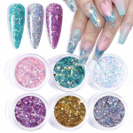 6 v&auml;rvi komplekt Nail Art S&auml;deldav pulber tolm S&auml;delevad litrid Holograafilised helbed v&otilde;lu Ehted Geellakk DIY Dekoratsioon naistele