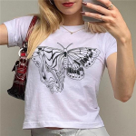 Vintage l&uuml;hikeste varrukatega T-s&auml;rk y2k esteetiline liblikas graafiline print &otilde;huke crop top naiste t&auml;navar&otilde;ivad Harajuku basic Tee S valge