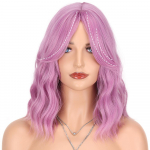 MERISIHAIR s&uuml;nteetiline Cosplay parukas, 14-tolline laineline Bob parukad, keskmine s&uuml;nteetiline parukas koos tukkidega, lillad roosad sinised parukad naistele 14inches