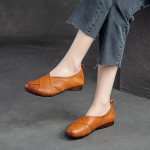 Johnature Retro Slip-on madalad naiste kingad Pehme tallaga vabaaja &uuml;mmargused varbad Ehtsast nahast lamedad kingad 35 helepruun v&auml;rv