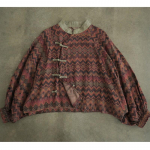 Johnature naiste vintage mustriga lillelised s&auml;rgid Topid, seisvad pikkade varrukatega linased kevadpluusid Hiina stiilis n&ouml;&ouml;biga s&auml;rgid One Size kohv