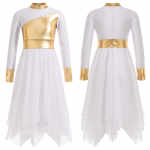 Lastele t&uuml;drukutele pikkade varrukatega l&auml;ikiv metallik &uuml;listus as&uuml;mmeetriline tuunika kleit l&uuml;&uuml;riline kaasaegse tantsu kost&uuml;&uuml;m 5-6 Years valge