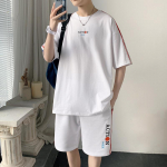 Meeste mood vabaaja spordi&uuml;likonnad suvine l&uuml;hikeste varrukatega T-s&auml;rk ja kiiresti kuivavad l&uuml;hikesed p&uuml;ksid, 2-osaline komplekt, rannakost&uuml;&uuml;m, s&ouml;rkkost&uuml;&uuml;m XXXXL valge