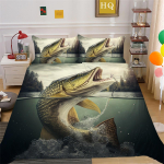 3D-kalamustriga voodipesukomplekt Big Fish Print Tekikattega padjap&uuml;&uuml;r, 2/3 osaline mikrokiudkangas t&auml;issuuruses kodukaunistus AU Single 140x210cm