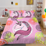 3D Unicorn voodipesukomplekt Magamistoa tekikate Padjap&uuml;&uuml;ri lina/kaheinimesevoodi 2/3 t&uuml;kki Loomaprint t&auml;issuuruses kodukaunistus Baby 100x135cm