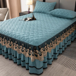 Paksendatud puuvillane printsessi stiilis pitsist voodiseelik, kolmeosaline komplekt 1,8 m/1,5 m/2,0 m libisemiskindel voodi 120*200cm helesinine v&auml;rv