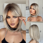 ALAN EATON Ombre must pruunid blondid sirgete juustega parukad tukkidega L&uuml;hikesed s&uuml;nteetilised parukad naistele Cosplay kuumakindlast kiust