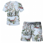 Esteetiline lind ja taim 3D Prindiga Meeste &Uuml;markaelusega T-s&auml;rkide Komplektid Vabaaja T-s&auml;rgi L&uuml;hikesed p&uuml;ksid Kaheosaline komplekt Mood Suvine Meeste Riietus XL