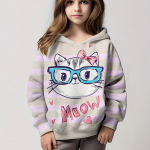 Cat With Bow  Graafiline kapuuts, mitmek&uuml;lgne mood, vabaaja pikkade varrukatega kapuutsiga pusa Pullover T&uuml;drukute riided Kevad-s&uuml;gis topp 100