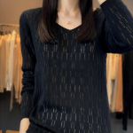 YYFS naiste mood vabaaja &uuml;hev&auml;rviline printimine s&uuml;gistalv pikkade varrukatega V-kaelusega avarad kampsunid, pulloverid S beež