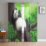 Panda Green Forest bambusest armsad t&uuml;llist l&auml;bipaistvad kardinad elutuppa Magamistoa k&ouml;&ouml;k akende jaoks Voile kardinad kodukaunistuseks 135W x 114H(cm)