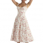 Naiste elegantsed traksid, n&ouml;&ouml;rkleit &otilde;huke varrukateta bandeau lilleprinteriga kleit Korsett-disainiga k&uuml;ljeosa poolitatud midikleit S