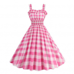 Naiste kleit Printsess-stiilis A-kujuline suur &auml;&auml;ris, volangidega, v&auml;rviga sobiv liibuv, elastne v&ouml;&ouml;koht, varrukateta j&otilde;ulupeokleit XL roosa