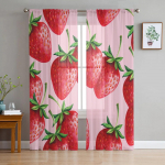 Maasikalehed t&auml;pilised Moodsad tr&uuml;kitud t&uuml;llkardinad Magamistoa R&otilde;du Akna Sisustus Loominguline Mood Kodu L&auml;bipaistev kardin 135W x 114H(cm)