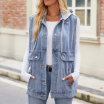 Naiste kevadjope, varrukateta kapuutsiga teksariidest vest Fashion vabaaja kapuuts XL sinine