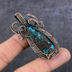 Tibetan Turquoise Gemstone Handmade Copper Wire Wrap Jewelry Pendant 2.56 g4n07