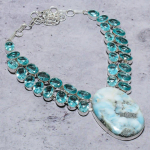 Looduslik Kariibi mere larimar, sinine topaas 925 sterlingh&otilde;be kaelakee 18 Z5D37