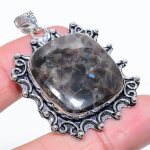 Natural Larvikite Stone Gemstone 925 Sterling Silver Gift Pendant 2.05 h4w49
