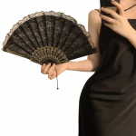 Vintage pitsist kokkupandav tutiga ventilaator Kaasaskantav Summer Lolita Black White K&auml;sif&auml;nn Tantsuetendus Fotorekvisiidid Peokost&uuml;&uuml;mi Aksessuaarid Kingitus must