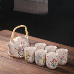 1 komplekt Vana-Hiina tindiga maalimise keraamiline teekomplekt 7 tk Suure mahutavusega teekann koos teetassidega P&auml;rastl&otilde;unatee komplekt Kingitus tees&otilde;pradele Teetarvikud Fish Playing In Lotus Pond Model