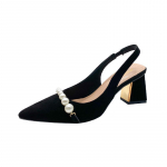 Prantsuse k&otilde;rged kontsad naiste suvised mustad paksu kontsaga Baotou sandaalid teravaotsalised &uuml;ksikud kingad 40 must