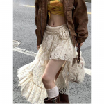 Pitsist heegeldatud Ebakorrap&auml;rased t&auml;navar&otilde;ivad Magusad seelikud Y2k Esteetilised 3D Lilled K&otilde;rge v&ouml;&ouml;kohaga seelik Voldised Naiste Haldjas Seksikas Harajuku Faldas S valge