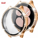 Ekraanikaitse&uuml;mbris Samsung galaxy kella 5 4 40 mm 44 mm karastatud klaasist kaitseraua Bling Diamond t&auml;ielik kate jaoks Galaxy Watch 4 44 mm Galaxy watch 4 40mm kuld