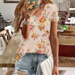 2024 New Style Naiste T-s&auml;rk Suvine lilleline T-s&auml;rk Naiste riided Suure disaineriga l&uuml;hikeste varrukatega V-kaelusega tee-pluus, mood S