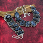 Pietersite ehted, 925 t&auml;is sterlingh&otilde;bedast ehtekomplekt, k&auml;sitsi valmistatud kaelakee ja k&auml;ev&otilde;ru, v&auml;&auml;riskivide reguleeritava ketiga naiste ehtekomplekt Adjustable With 8"-18"