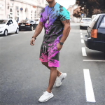 Meeste dressid Suvised &uuml;lisuured T-s&auml;rk L&uuml;hikesed p&uuml;ksid 2-osalised komplektid Meeste riided T&auml;navaspordir&otilde;ivad &Uuml;likonnad Prindi Rannap&uuml;ksid Komplektid S