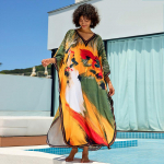 EDOLYNSA Boho Tr&uuml;kitud Suur Suurus Kaftan 2024 Naiste V-kaelaga Nahkhiirevarrukas L&otilde;tv Hommikumantel Suvepuhkus Rannas Maxi Kleit Ujumisriiete Katteosa One Size mitmev&auml;rviline