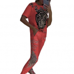 2 tk/komplekt Naiste T-s&auml;rgi p&uuml;kste komplekt Tiger Print &Uuml;mara kaelusega l&uuml;hikeste varrukatega &uuml;lemine pahkluupaeltega elastne v&ouml;&ouml;koht p&uuml;ksid igap&auml;evaseks igap&auml;evaseks kandmiseks XL punane