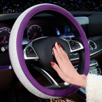 Naiste Crystal Rhinestone auto nahast rooliratta katted rooliratta katte autotarvikud 38cm must