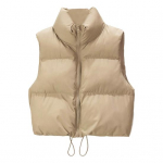 Talvine naiste vest mantel, paksendatud polsterdatud t&otilde;mblukuga, p&uuml;stkraega, varrukateta vest. XL khaki