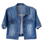 Naiste jope, alla keeratav krae, pikad varrukad, &uuml;herealised &uuml;hev&auml;rvilised n&ouml;&ouml;bid, rinnataskud, lahtised hiphopi t&auml;navar&otilde;ivad, naiste mantel M helesinine v&auml;rv