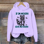 Naiste moe kerged pikkade varrukatega pusadega kapuutsid Graafiline kapuuts M must