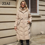Astrid Winter Women Parka kapuutsiga rihm Paks soe puuvillane mood &uuml;ler&otilde;ivad pikk sulejope Tepitud mantel Naiste riided ZR-30216 L kaamel