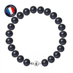 PERLINEA - Bracelet - V&eacute;ritable Perle de Culture d'Eau Douce Semi-Ronde 9-10 mm Black Tahiti - Fermoir Boule - Bijoux Femme