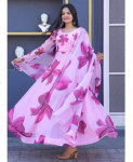 India naiste disainer lilleprintiga Georgette A-kujuline kleit Kurta peokleit tuunika Kurti kleit S roosa