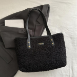 Yogodlns Pehme k&auml;ekott Suure mahutavusega s&uuml;gistalvine &otilde;lakott Naiste lambavillane kandekott T&otilde;mblukuga suletav vabaaja ostlemise reisikott 32x11.5x25cm must