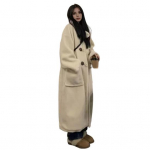 Naiste talvejope kapuutsiga Paks fliis puhas v&auml;rvi sarve n&ouml;&ouml;biga, pikad varrukad keskmise pikkusega k&uuml;lmakindel pealisriided kooli v&auml;lisjope 3XL kohv