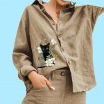 Naiste moodne rev&auml;&auml;rkraega pluus Naiste vabaaja n&ouml;&ouml;biga alla &uuml;laosa tr&uuml;kiga puuvillane linane s&auml;rk S valge