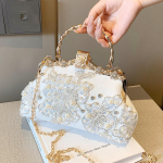 Naiste vintage &otilde;htukott Lilledega helmestega &otilde;lakett Clutch V&auml;ike &uuml;lemise k&auml;epidemega rahakott, litrid Crossbody kotid &Otilde;htune k&auml;ekott pulmapeoks valge
