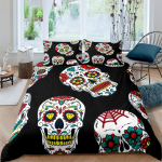 Suhkrukolju tekikott Luksuslik gooti skeletiga voodipesukomplekt Halloweeni teema Lilleline tekikate &Uuml;heinimese t&auml;iskasvanu t&uuml;drukutele lastele teismelistele EU single(135x200cm)