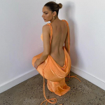 Naiste komplektid Kuum seksikas seljata klubi peokleit spagetirihmaga Elegantne drapeeritud maksikleit L sinine