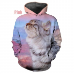 Uus kuum m&uuml;&uuml;k 3D Prinditud kassi kapuutsiga vabaaja kassi kampsun, vaba meeste kampsun vabaaja pullover L