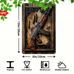 Vintage AK-47 vintp&uuml;ssi tr&uuml;kiga metallist silt, 1 tk seinakunsti. Ilmastikukindel tahvel, mitmeotstarbeline koju, silmapaistev seinale riputatav dekoor. 20x30cm &scaron;okolaad