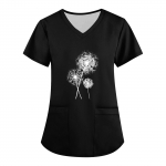 Naiste moodsad V-kaelusega l&uuml;hikeste varrukatega t&ouml;&ouml;r&otilde;ivad, taskutega, tr&uuml;kitud topid S khaki