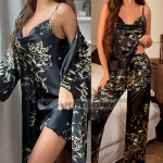 Naiste 4-osaline pidžaamap&uuml;kste komplekt tr&uuml;kitud Sakura pidžaama kimono hommikumantli pidžaama lahtised satiinist salongir&otilde;ivad pidžaama M