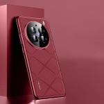 KEYSION Grid Pattern PU nahast &uuml;mbris VIVO X200 Pro 5G Plating PC kaamera objektiivi kaitse telefoni tagakaas VIVO X200 Pro jaoks for VIVO X200 punane